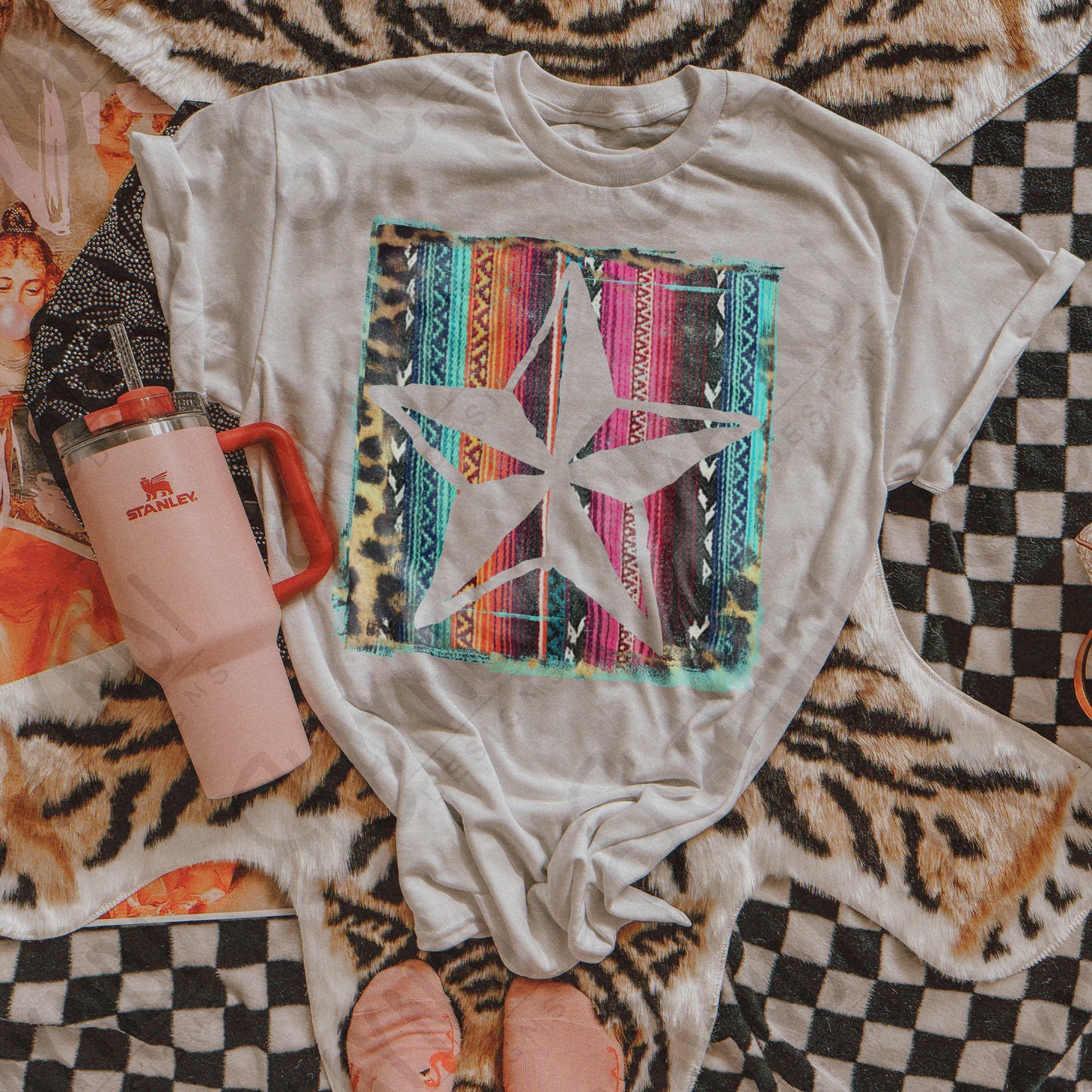 Star Cutout Serape Leopard Sublimation Design PNG Digital Download Nautical Inverse