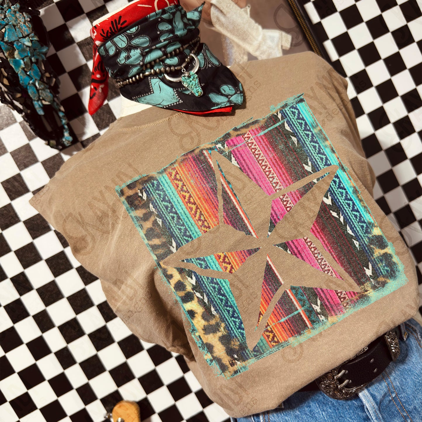 Star Cutout Serape Leopard Sublimation Design PNG Digital Download Nautical Inverse