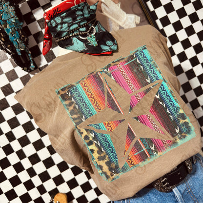 Star Cutout Serape Leopard Sublimation Design PNG Digital Download Nautical Inverse