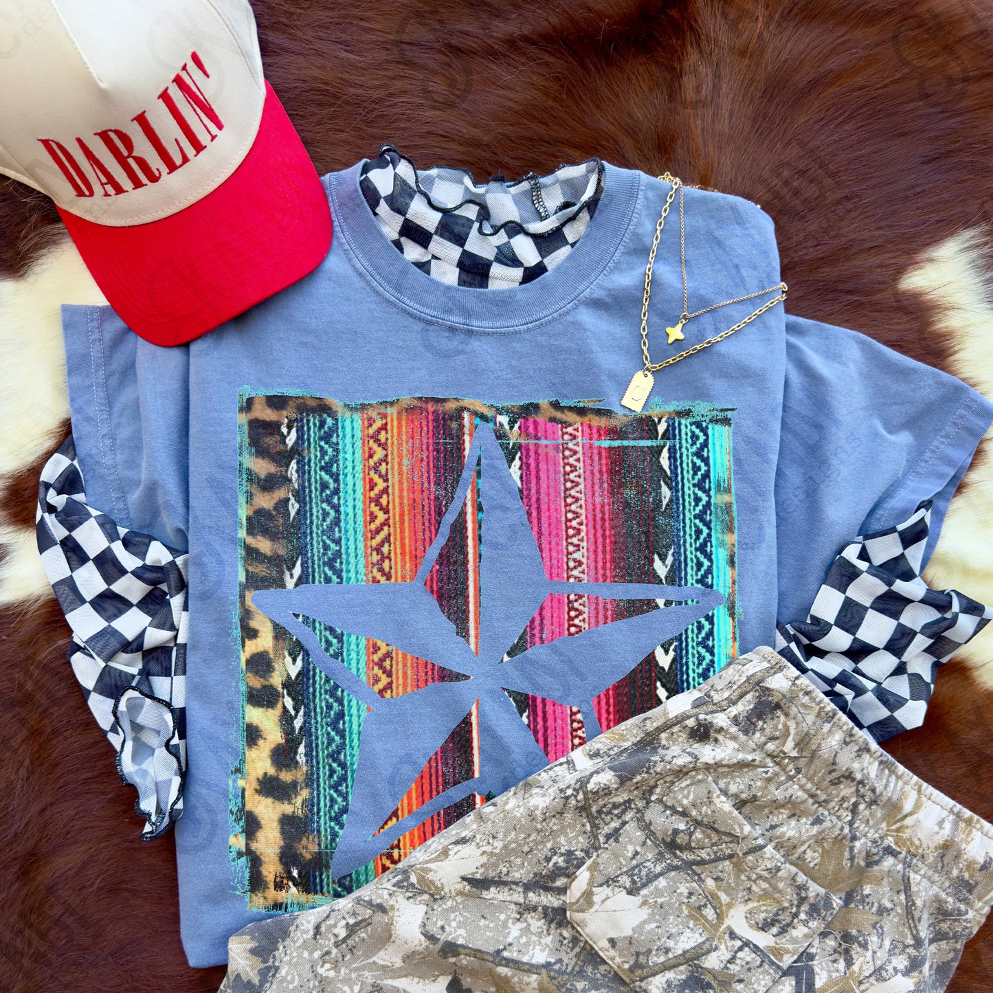 Star Cutout Serape Leopard Sublimation Design PNG Digital Download Nautical Inverse