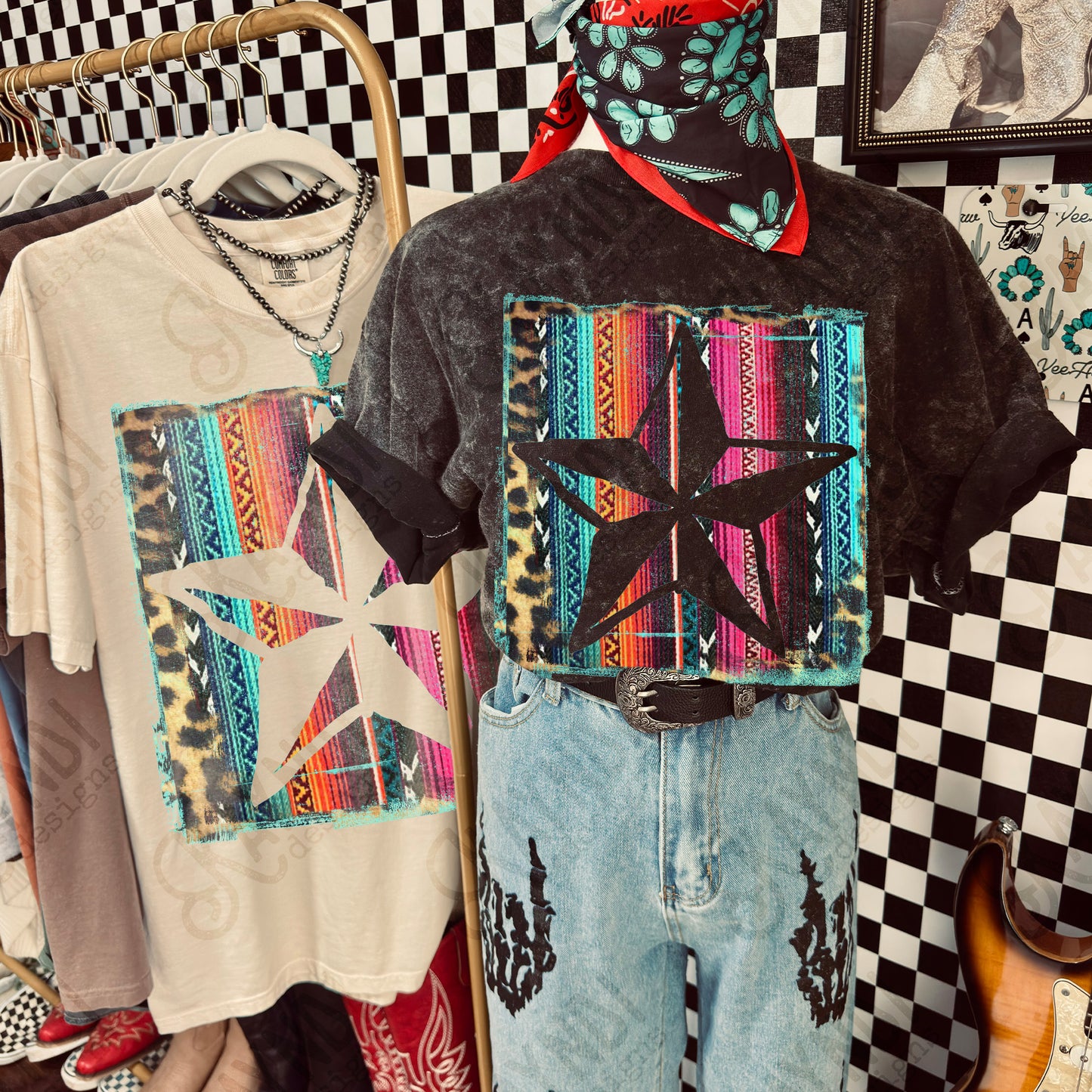 Star Cutout Serape Leopard Sublimation Design PNG Digital Download Nautical Inverse