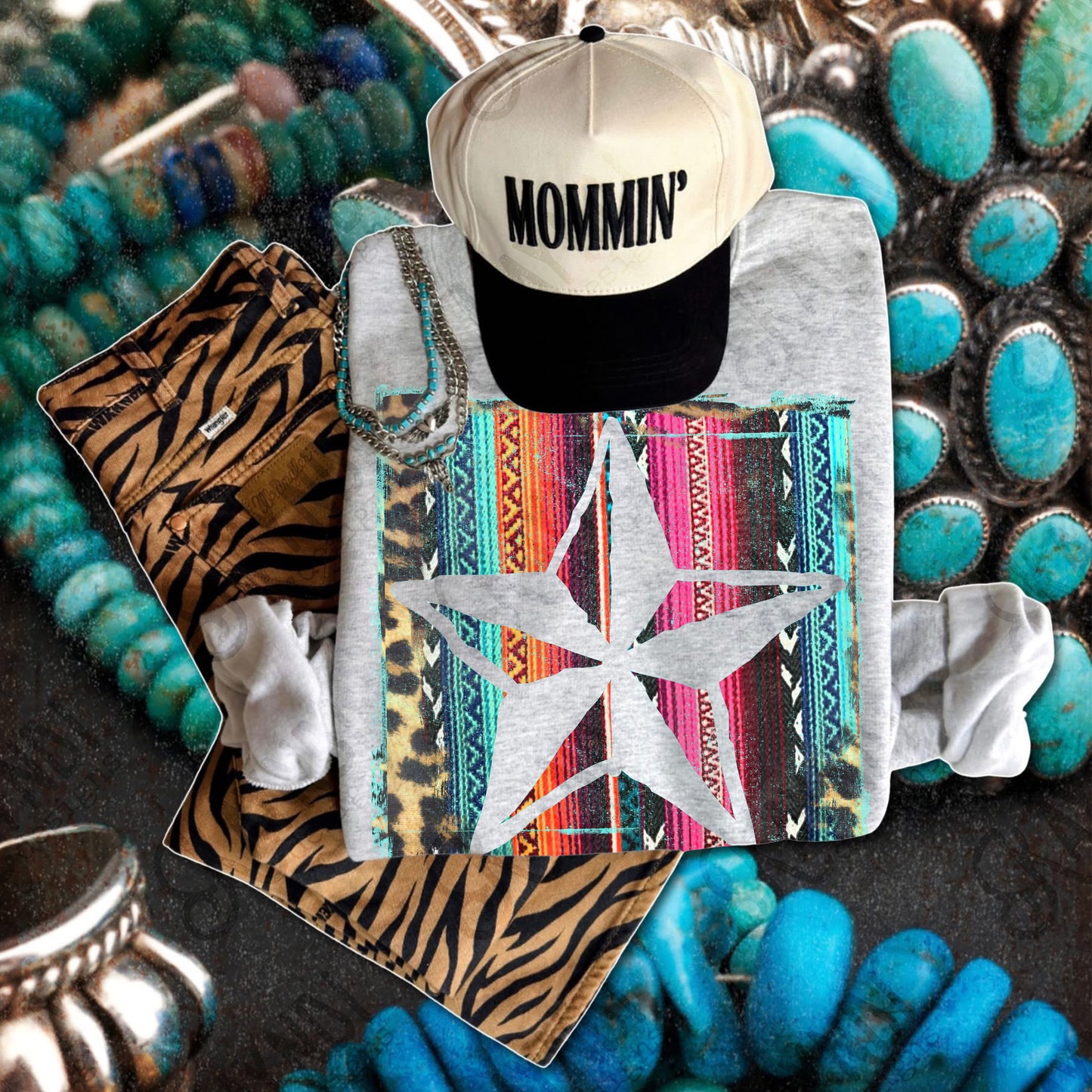 Star Cutout Serape Leopard Sublimation Design PNG Digital Download Nautical Inverse