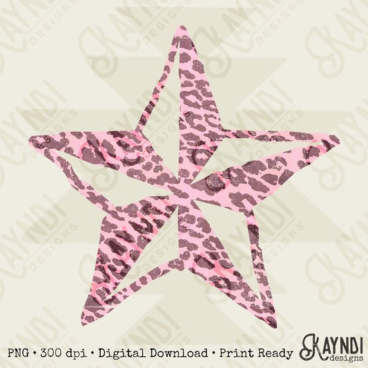 Star Leopard Mauve Sublimation Design PNG Digital Download Nautical Animal Print