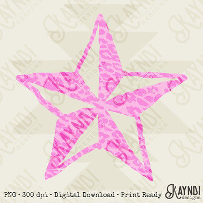 Star Leopard Pink Sublimation Design PNG Digital Download Nautical Pink Animal Print