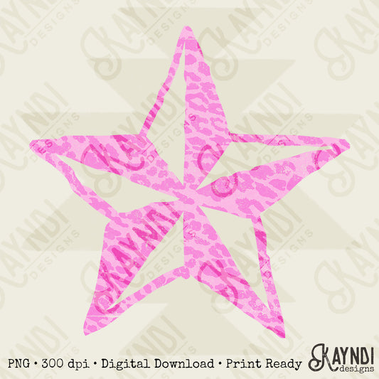 Star Leopard Pink Sublimation Design PNG Digital Download Nautical Pink Animal Print