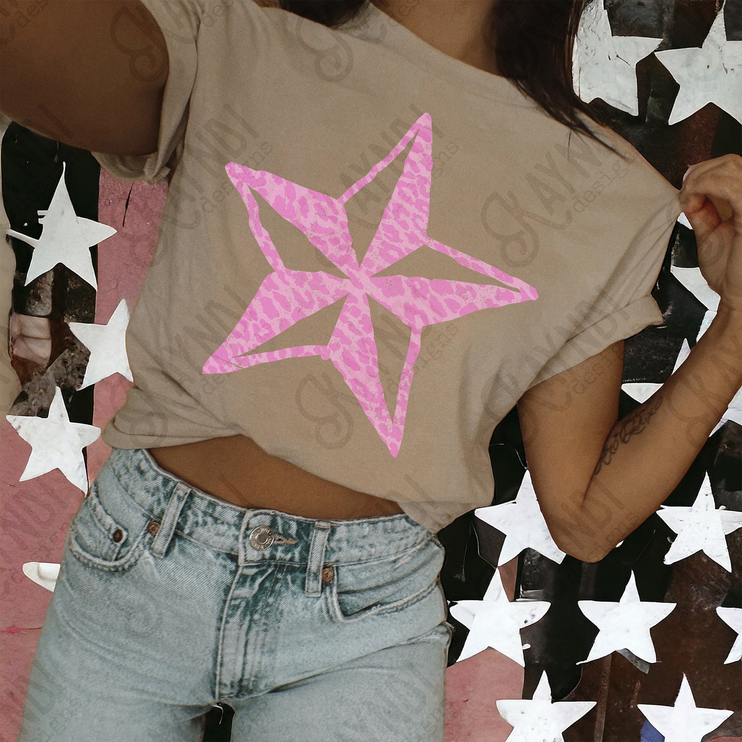 Star Leopard Pink Sublimation Design PNG Digital Download Nautical Pink Animal Print