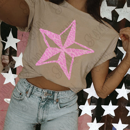 Star Leopard Pink Sublimation Design PNG Digital Download Nautical Pink Animal Print