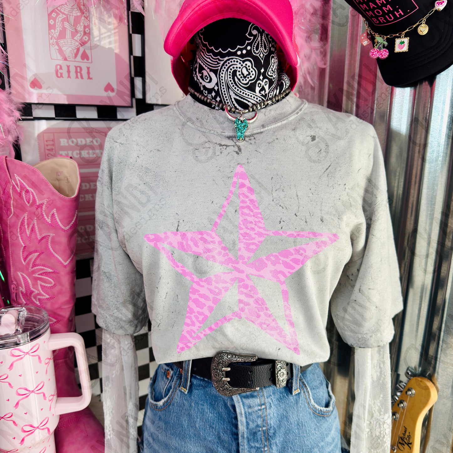 Star Leopard Pink Sublimation Design PNG Digital Download Nautical Pink Animal Print