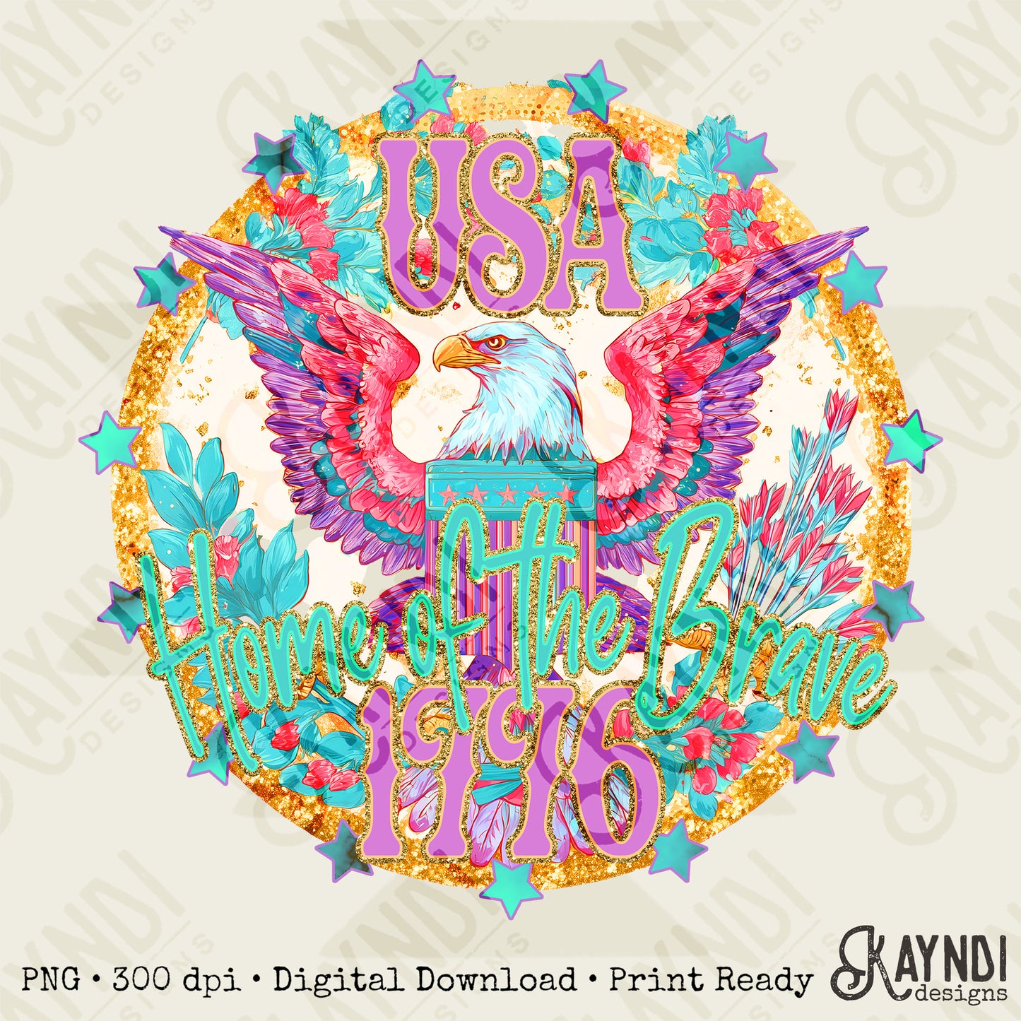 USA Home of the Brave 1776 Design PNG Digital Download Sublimation DTF Print Ready