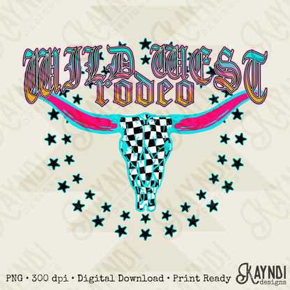 Wild West Rodeo  Sublimation Design PNG Digital Download Checker Bull Western Stars
