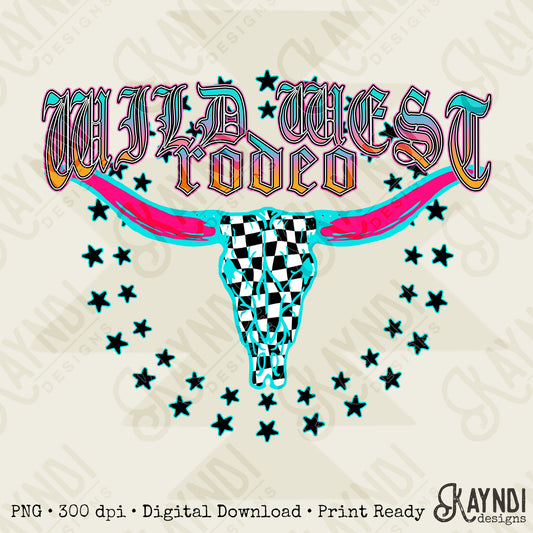 Wild West Rodeo  Sublimation Design PNG Digital Download Checker Bull Western Stars