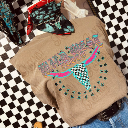 Wild West Rodeo  Sublimation Design PNG Digital Download Checker Bull Western Stars