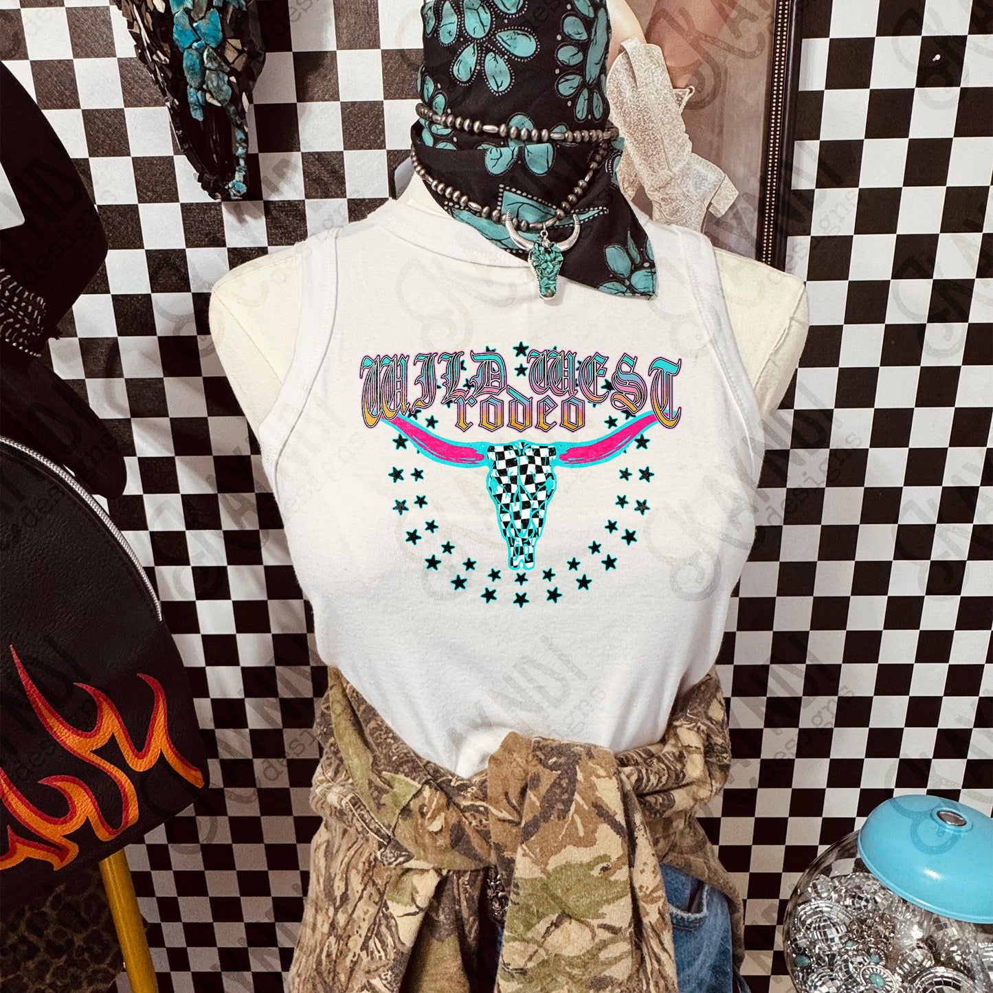 Wild West Rodeo  Sublimation Design PNG Digital Download Checker Bull Western Stars