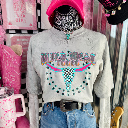 Wild West Rodeo  Sublimation Design PNG Digital Download Checker Bull Western Stars