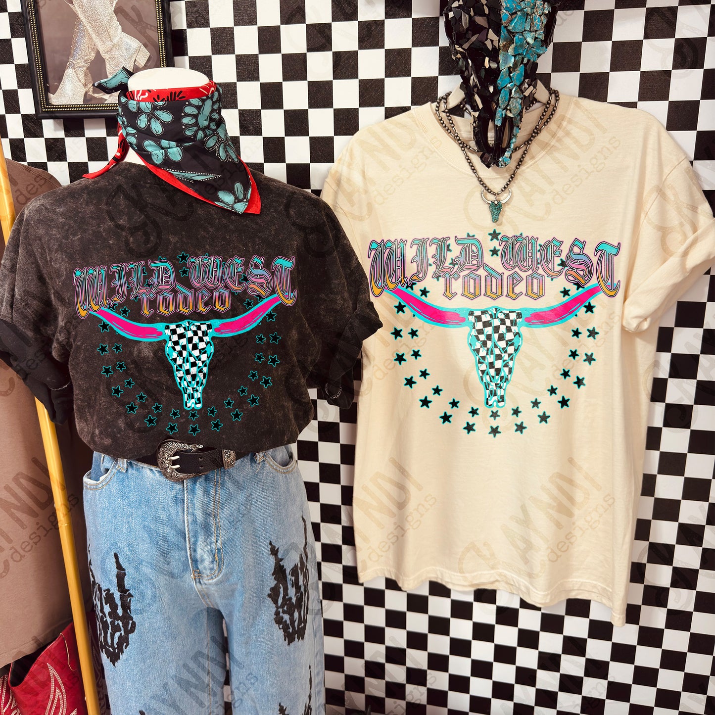 Wild West Rodeo  Sublimation Design PNG Digital Download Checker Bull Western Stars