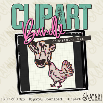 Hand Drawn Calf Chicken Clipart Element PNG Digital Downloads Elements Commercial Use