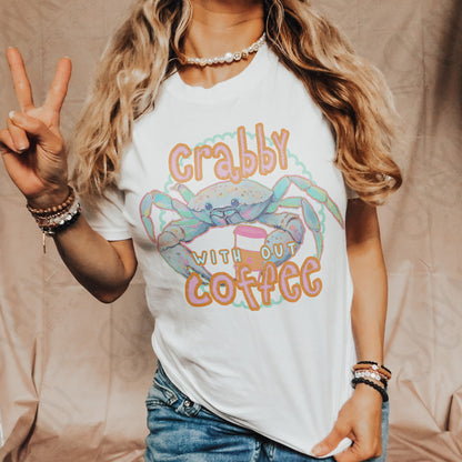 Crabby Without Coffee Sublimation Design PNG Digital Download Printable coffee watercolor coastal