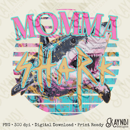Mama Shark Sublimation Design PNG Digital Download Printable Distressed Ocean