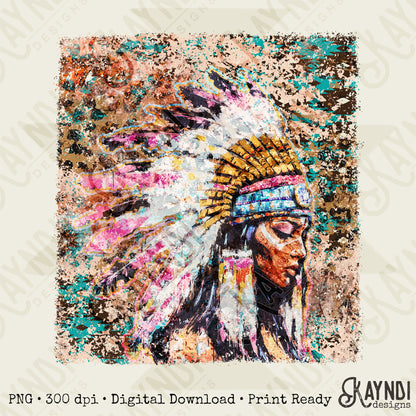 Native American  Girl Sublimation Design PNG Digital Download Printable Western Watercolor