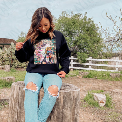 Native American  Girl Sublimation Design PNG Digital Download Printable Western Watercolor