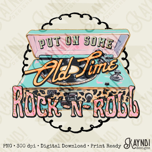 Old Time Rock N Roll Sublimation Design PNG Digital Download Printable Cheetah Record Player