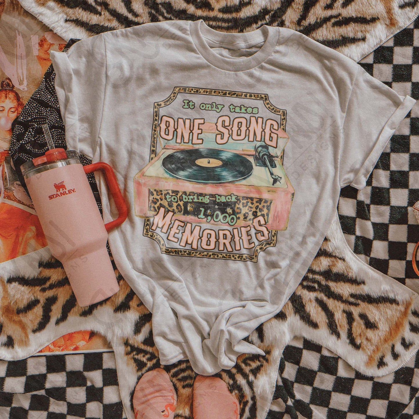 One Song Sublimation Design PNG Digital Download Printable Cheetah Record Player