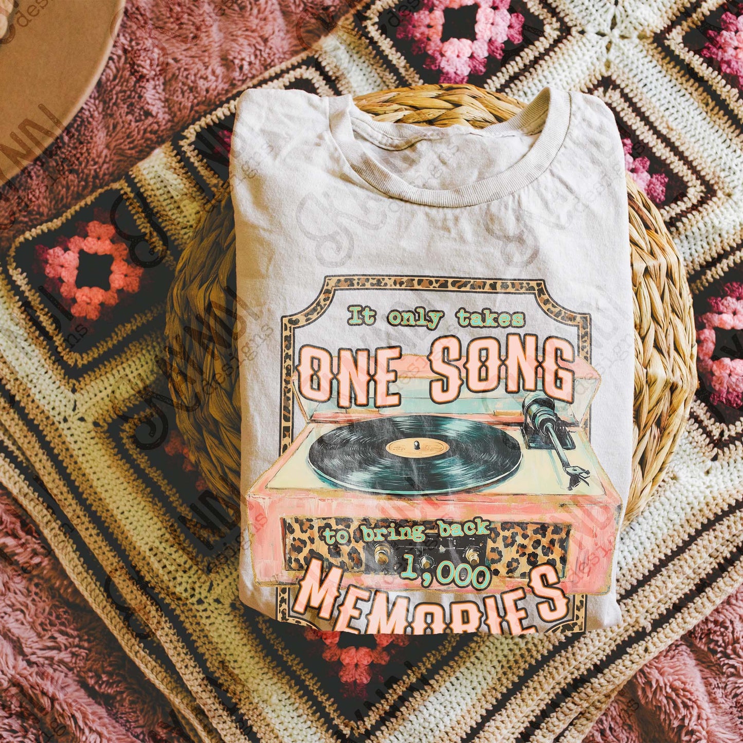 One Song Sublimation Design PNG Digital Download Printable Cheetah Record Player