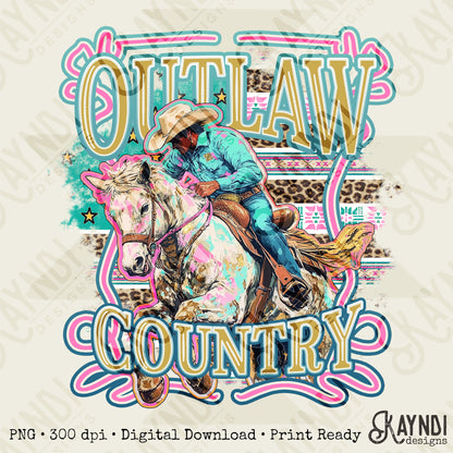Outlaw Country Sublimation Design PNG Digital Download Printable Country Rodeo Horses Cowboy