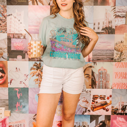 Shrimp Boats Coming Home Sublimation Design PNG Digital Download Printable Coastal Pastel