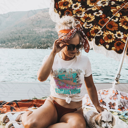 Shrimp Boats Coming Home Sublimation Design PNG Digital Download Printable Coastal Pastel