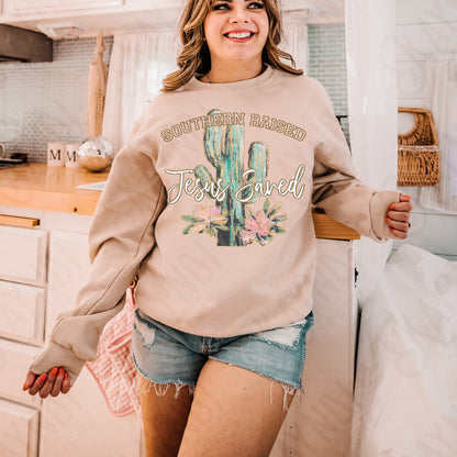 Southern Raised Jesus Saved Sublimation Design PNG Digital Download Printable Cactus Desert