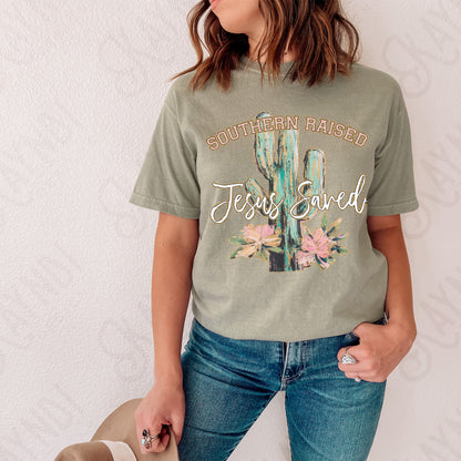 Southern Raised Jesus Saved Sublimation Design PNG Digital Download Printable Cactus Desert
