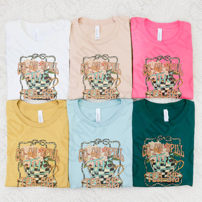Spill the Tea Sis Sublimation Design PNG Digital Download Printable Flowers Checkered Sassy (Copy)