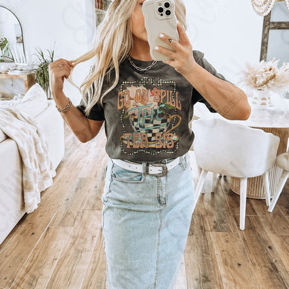 Spill the Tea Sis Sublimation Design PNG Digital Download Printable Flowers Checkered Sassy (Copy)