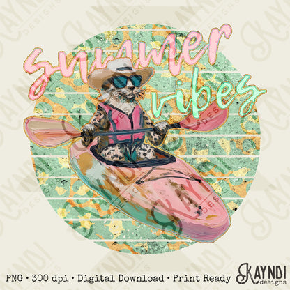 Summer Vibes Kayak Cheetah Sublimation Design PNG Digital Download Printable Water Lake River