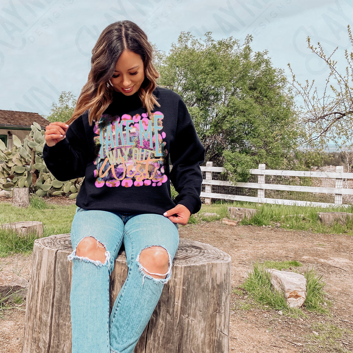 Way Out West Sublimation Design PNG Digital Download Printable Cheetah Pink Watercolor