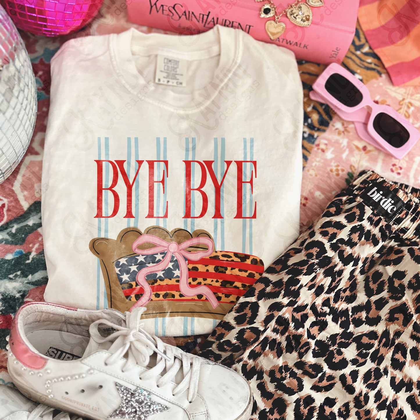 Bye Bye American Pie PNG Digital Download Sublimation DTF Print Preppy Patriotic Coquette Bow