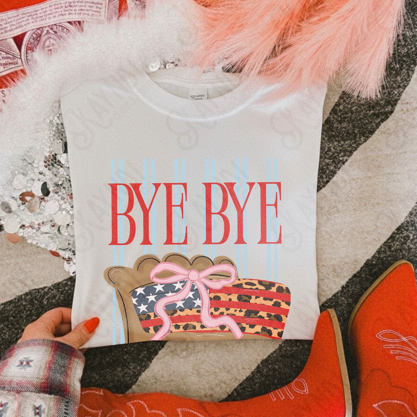 Bye Bye American Pie PNG Digital Download Sublimation DTF Print Preppy Patriotic Coquette Bow