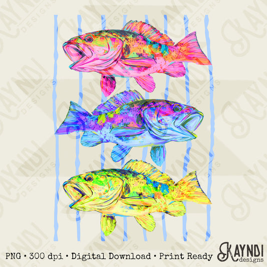 Colorful Fish Design PNG Digital Download Sublimation DTF Print Summer