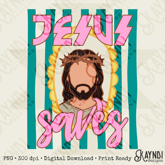 Jesus Saves PNG Digital Download Sublimation DTF Print Preppy Faith Scalloped