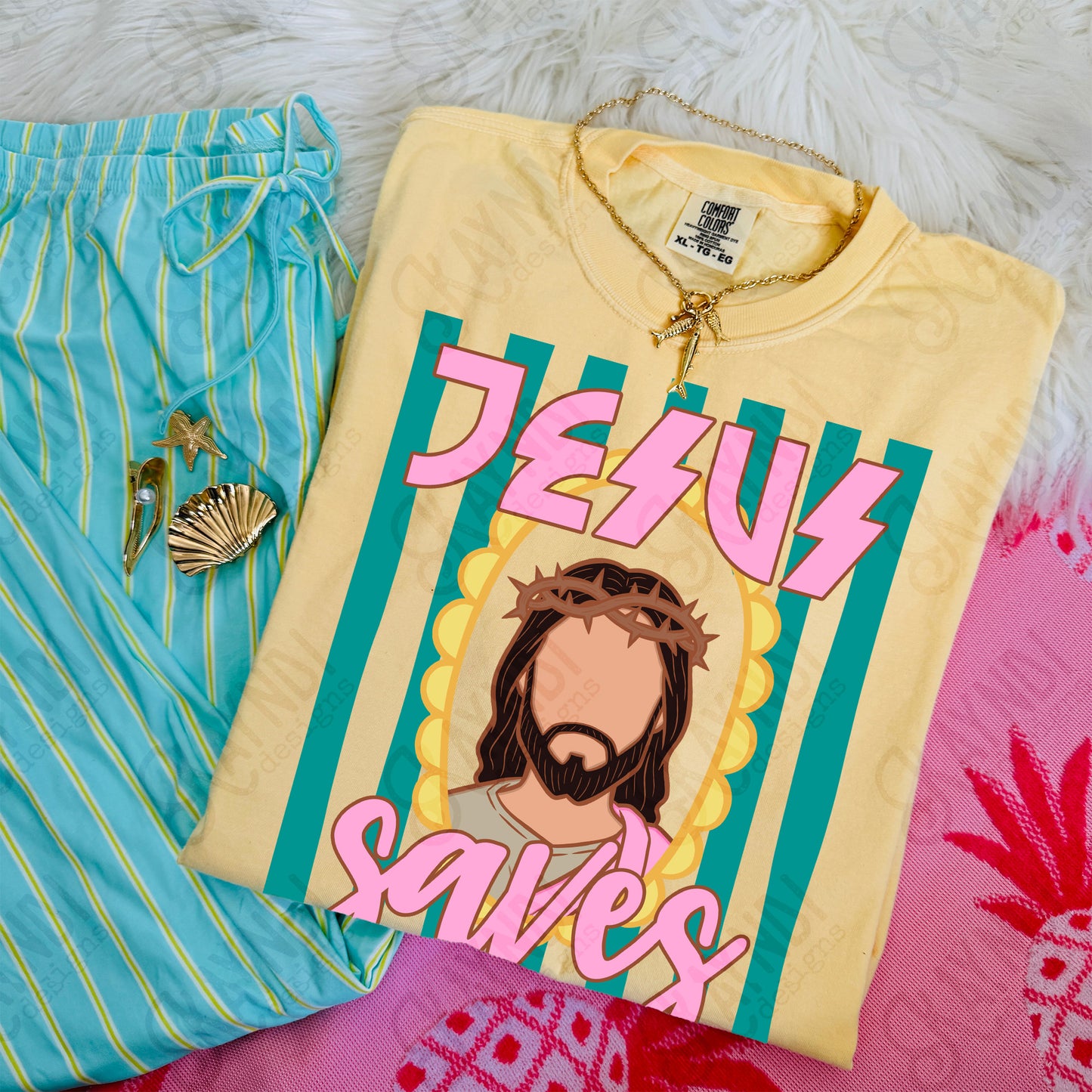 Jesus Saves PNG Digital Download Sublimation DTF Print Preppy Faith Scalloped