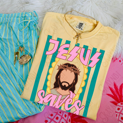 Jesus Saves PNG Digital Download Sublimation DTF Print Preppy Faith Scalloped