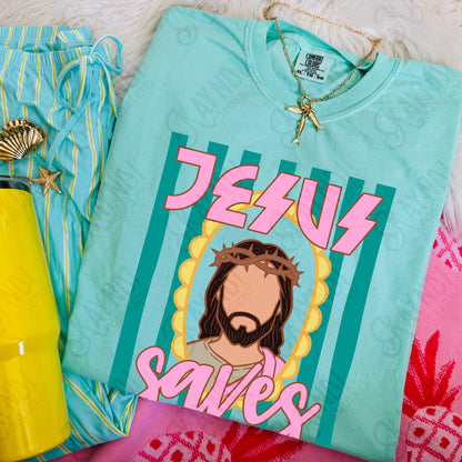 Jesus Saves PNG Digital Download Sublimation DTF Print Preppy Faith Scalloped