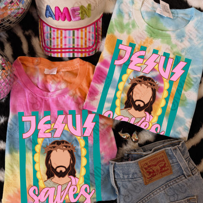 Jesus Saves PNG Digital Download Sublimation DTF Print Preppy Faith Scalloped
