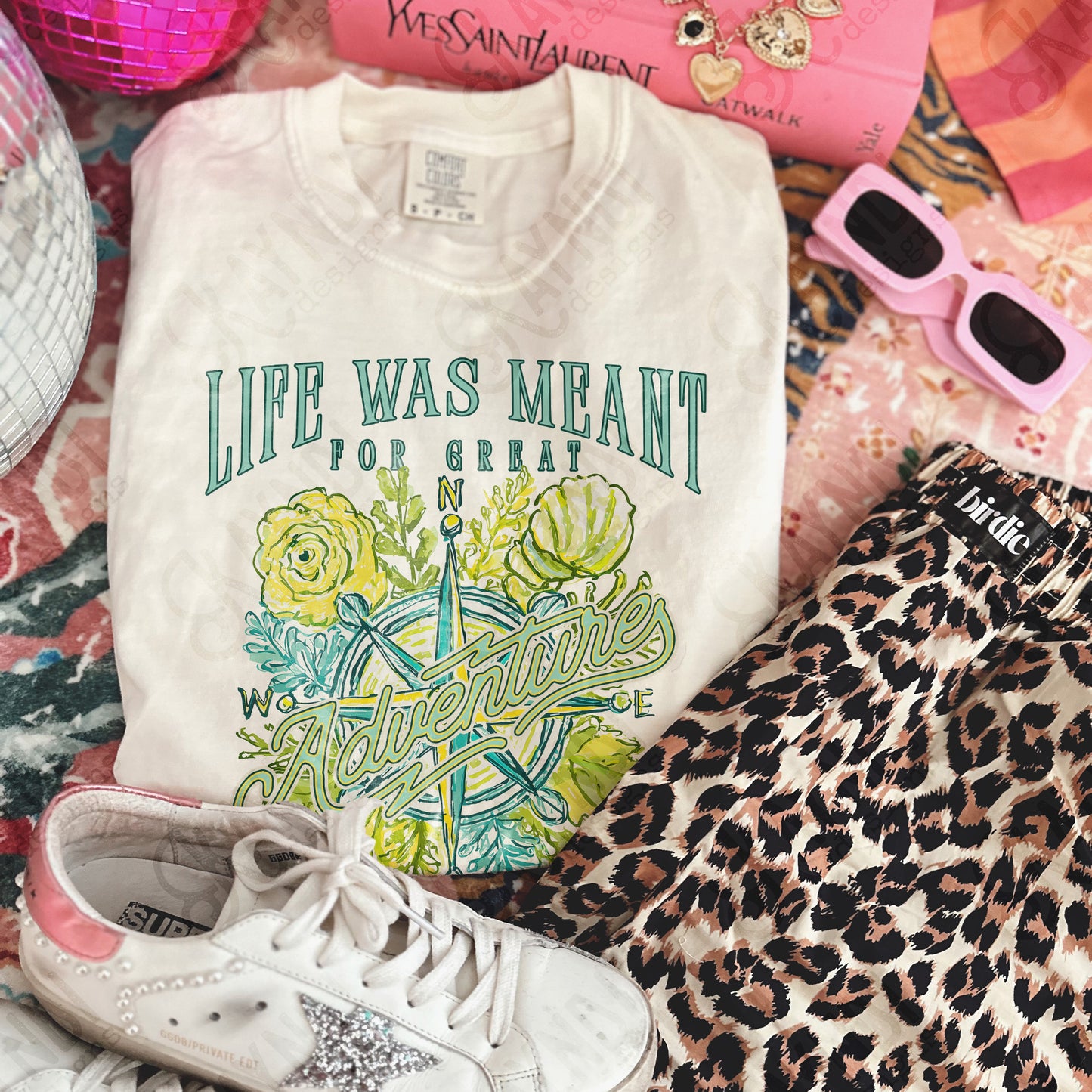 Life Was Meant for Great Adventure Design PNG Digital Download Sublimation DTF Print Ready Travel Compass Floral