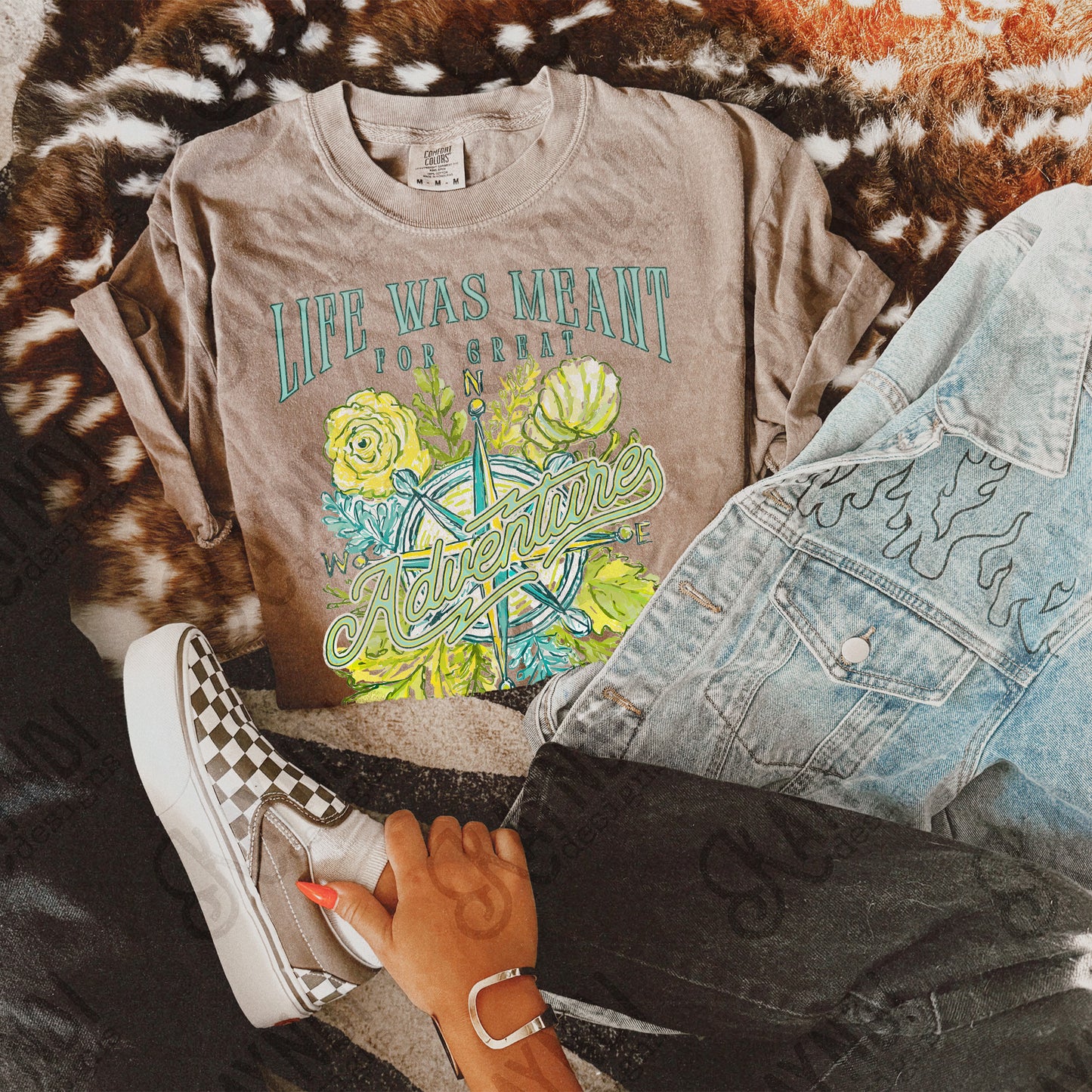 Life Was Meant for Great Adventure Design PNG Digital Download Sublimation DTF Print Ready Travel Compass Floral
