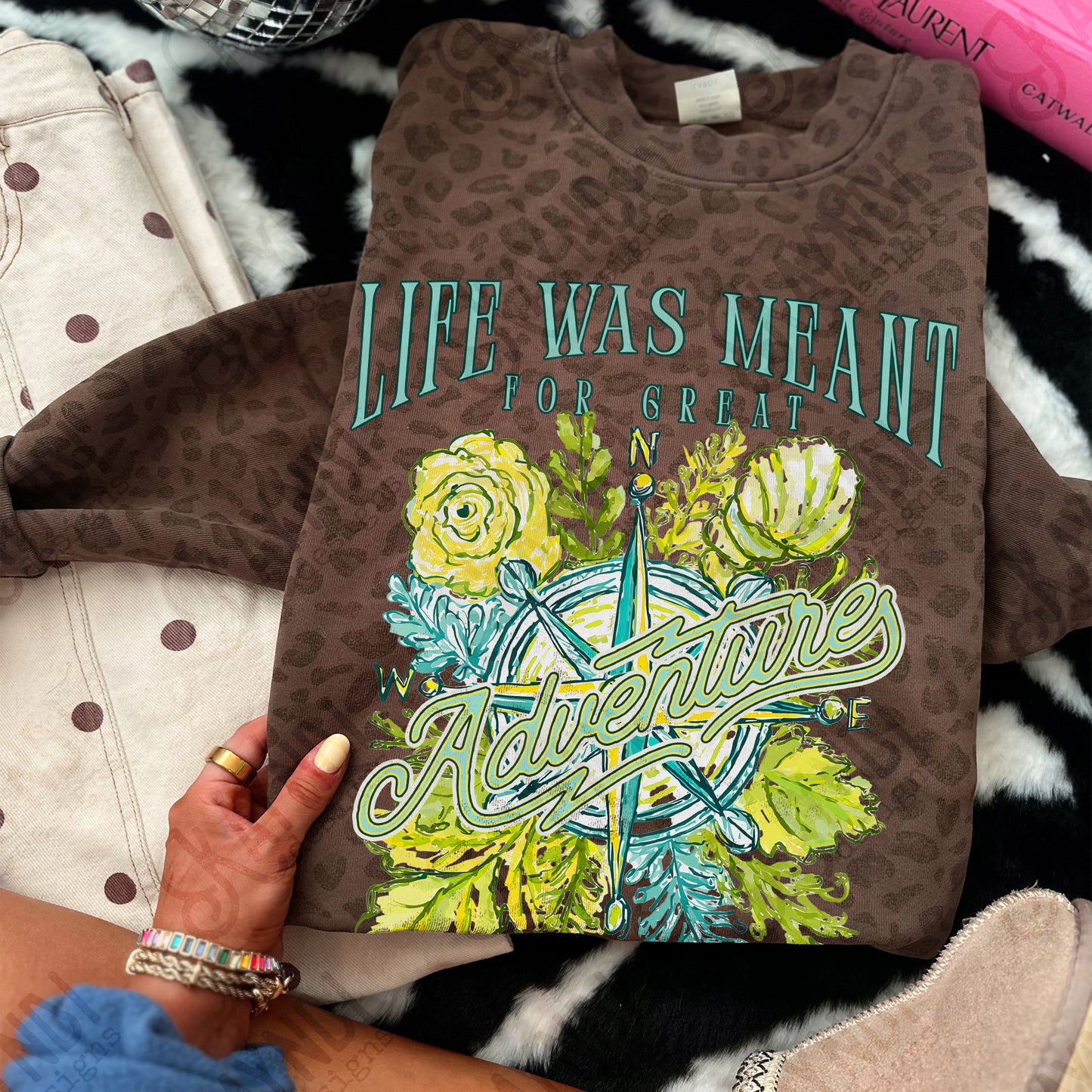 Life Was Meant for Great Adventure Design PNG Digital Download Sublimation DTF Print Ready Travel Compass Floral