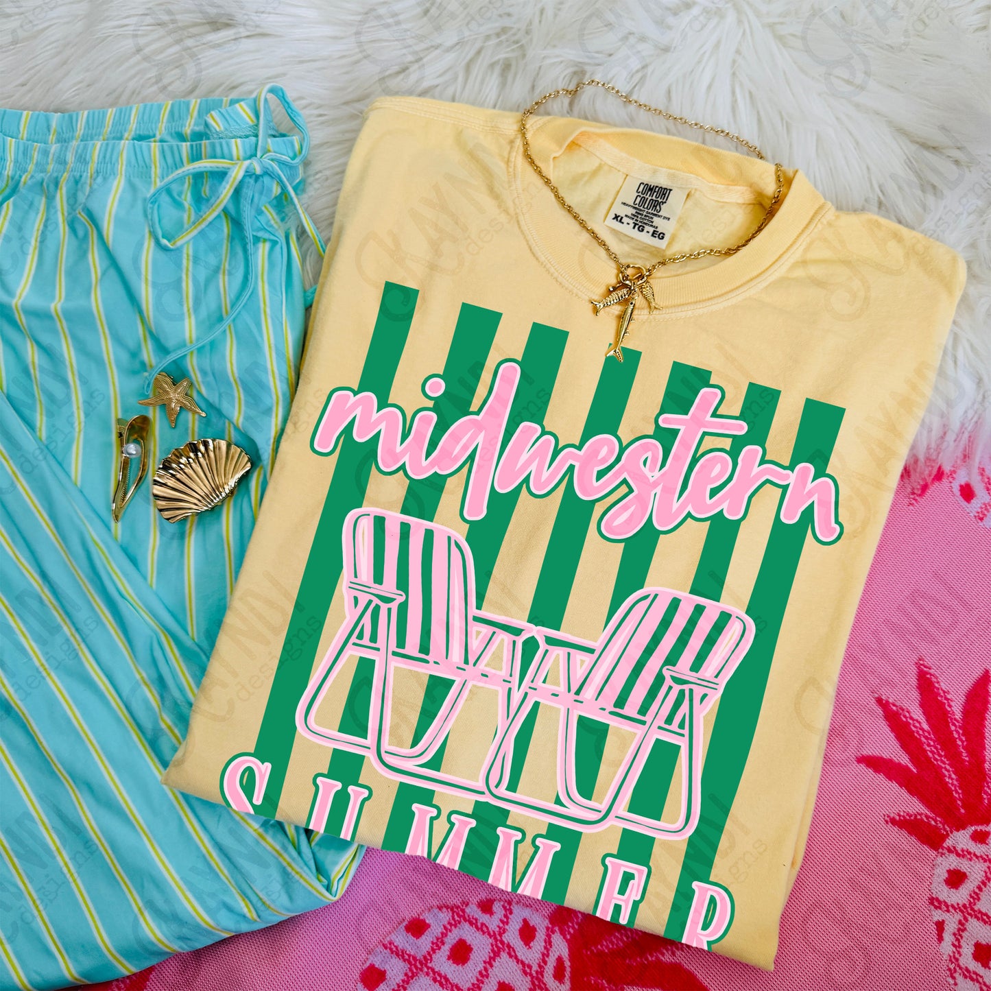 Midwestern Summer PNG Digital Download Sublimation DTF Print Preppy Stiped