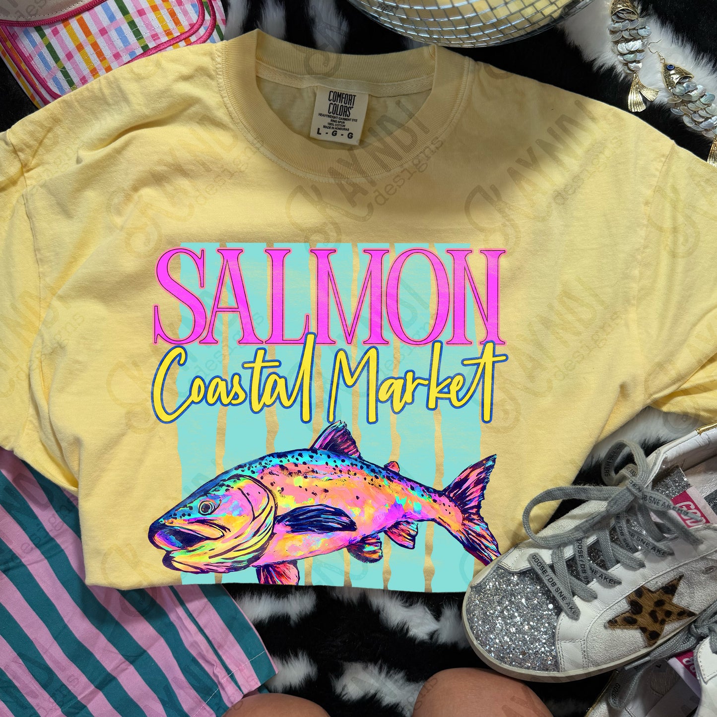 Salmon Coastal Market Extra Salty Design PNG Digital Download Sublimation DTF Print Summer