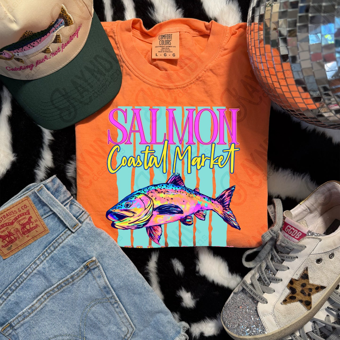 Salmon Coastal Market Extra Salty Design PNG Digital Download Sublimation DTF Print Summer